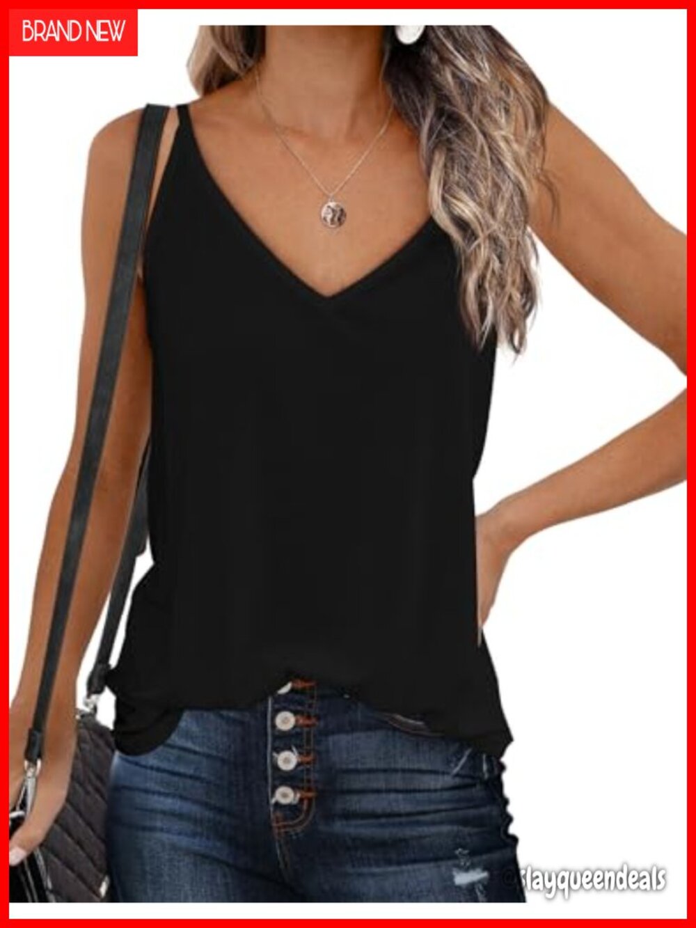 V Neck Spaghetti Strap Loose Tank Top Summer Sleeveless Casual Camisole